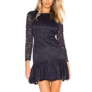 Bardot Lace Mini Navy Blue Long Sleeve Dress